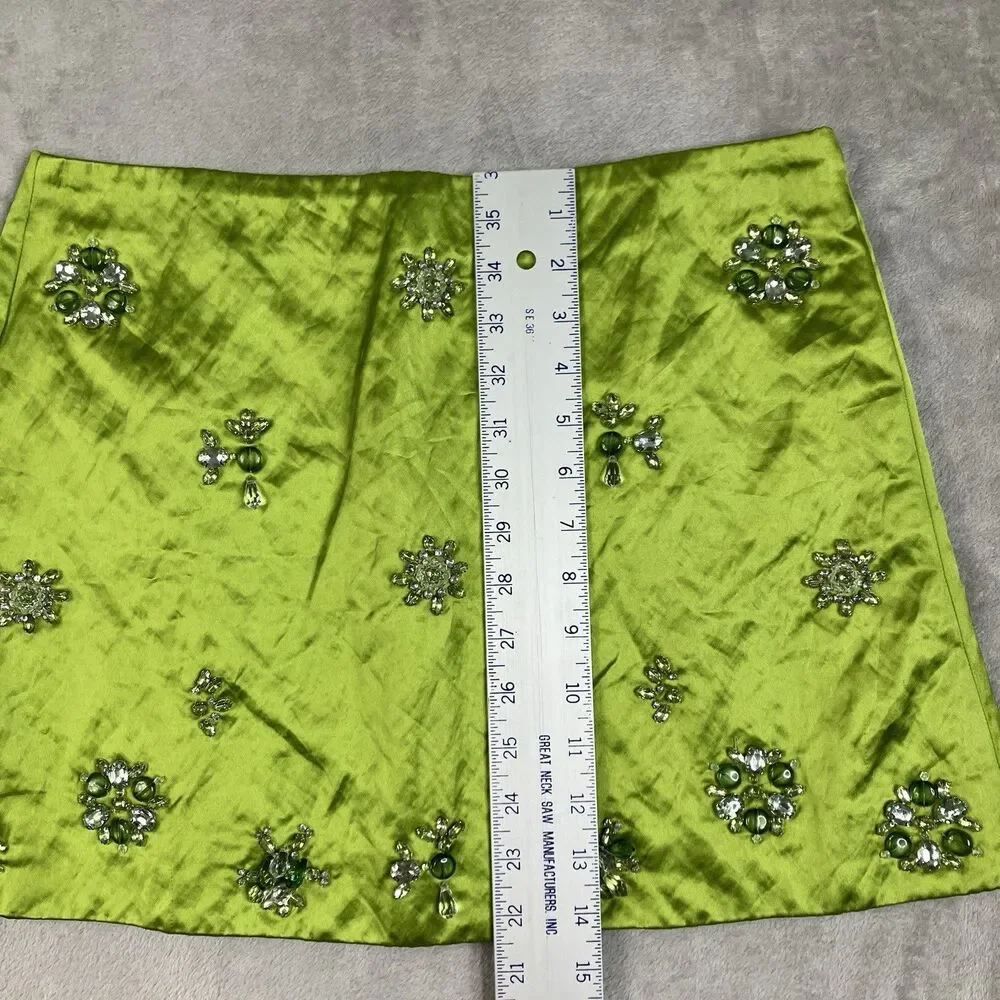 J Crew Collection Skirt Green Crystal Embellished Mini Satin Fairfax Womens 6